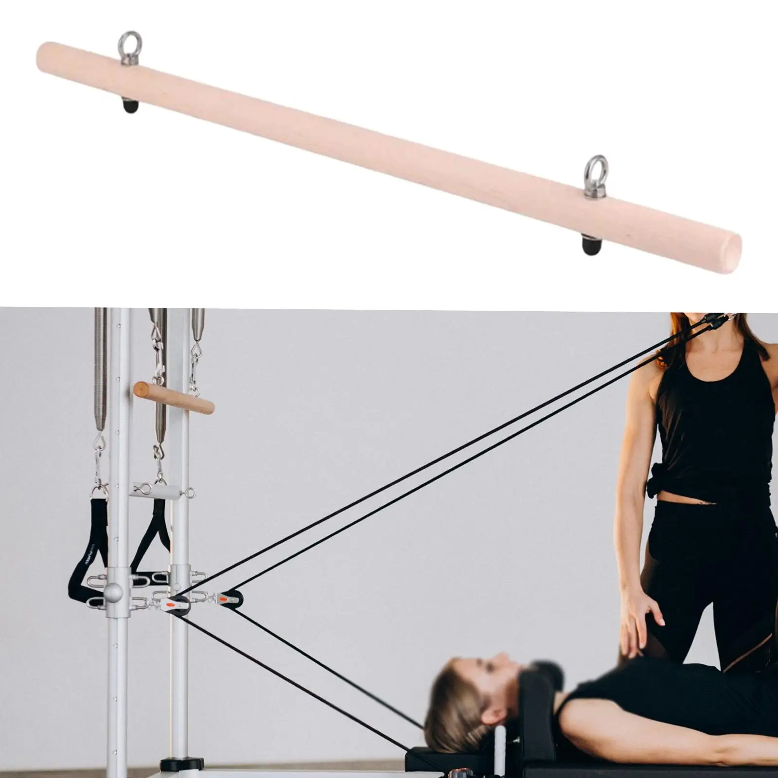 Pilates Roll Down Bar Part Attachment Resistance Bar with Hooks Pulling Rod for Resistance Bands Cardio Office Strength Training