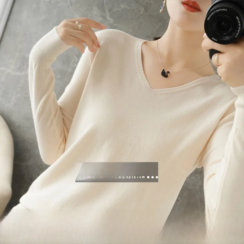 

Camere Sweater V-Ne Thin Knitted Loose Long Sve Faionable Top for Women Spring Autumn New Sle Comfortable Wool Bas...