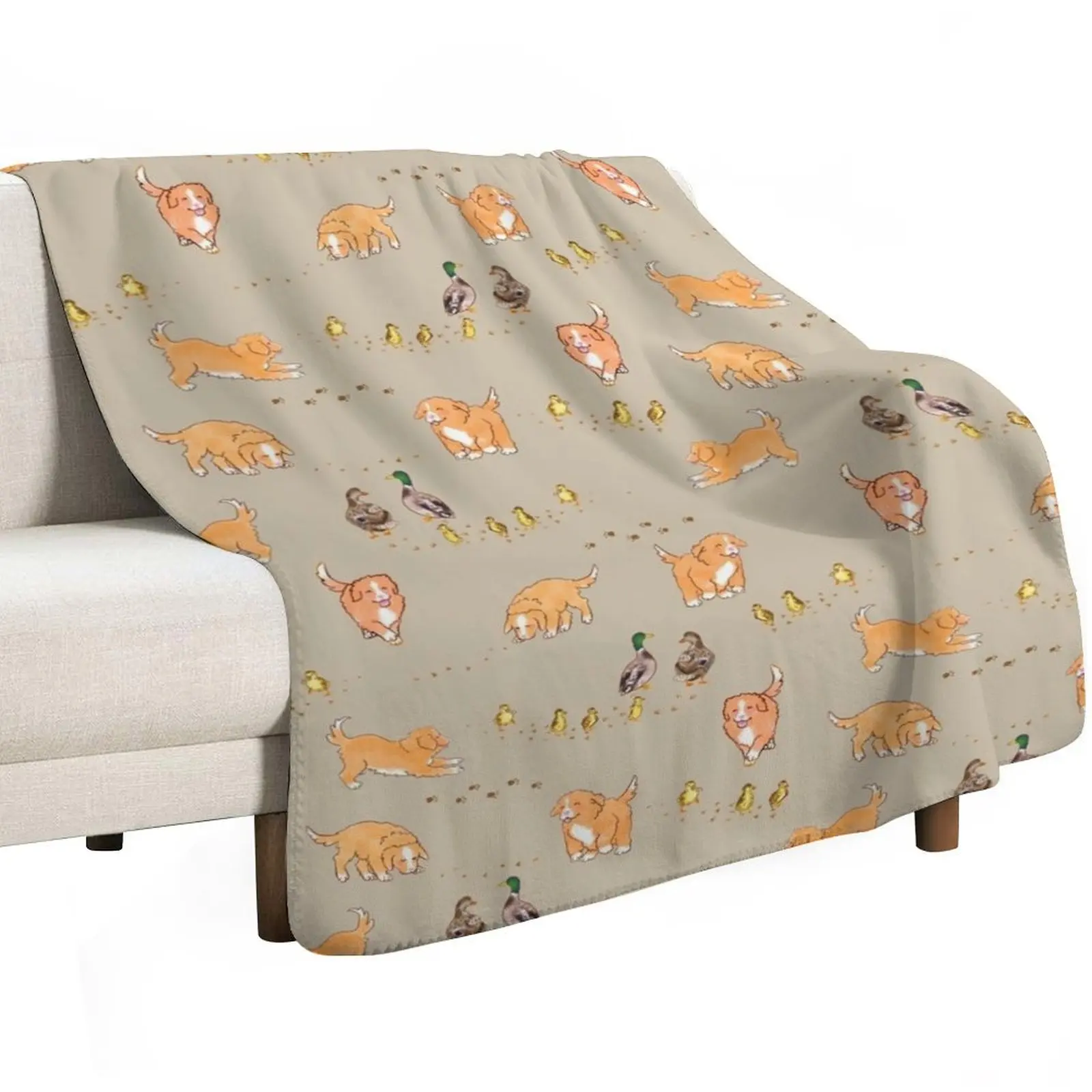 

Toller Puppies and Ducklings - Taupe Throw Blanket for winter Decorative Sofas Flannel For Baby Blankets
