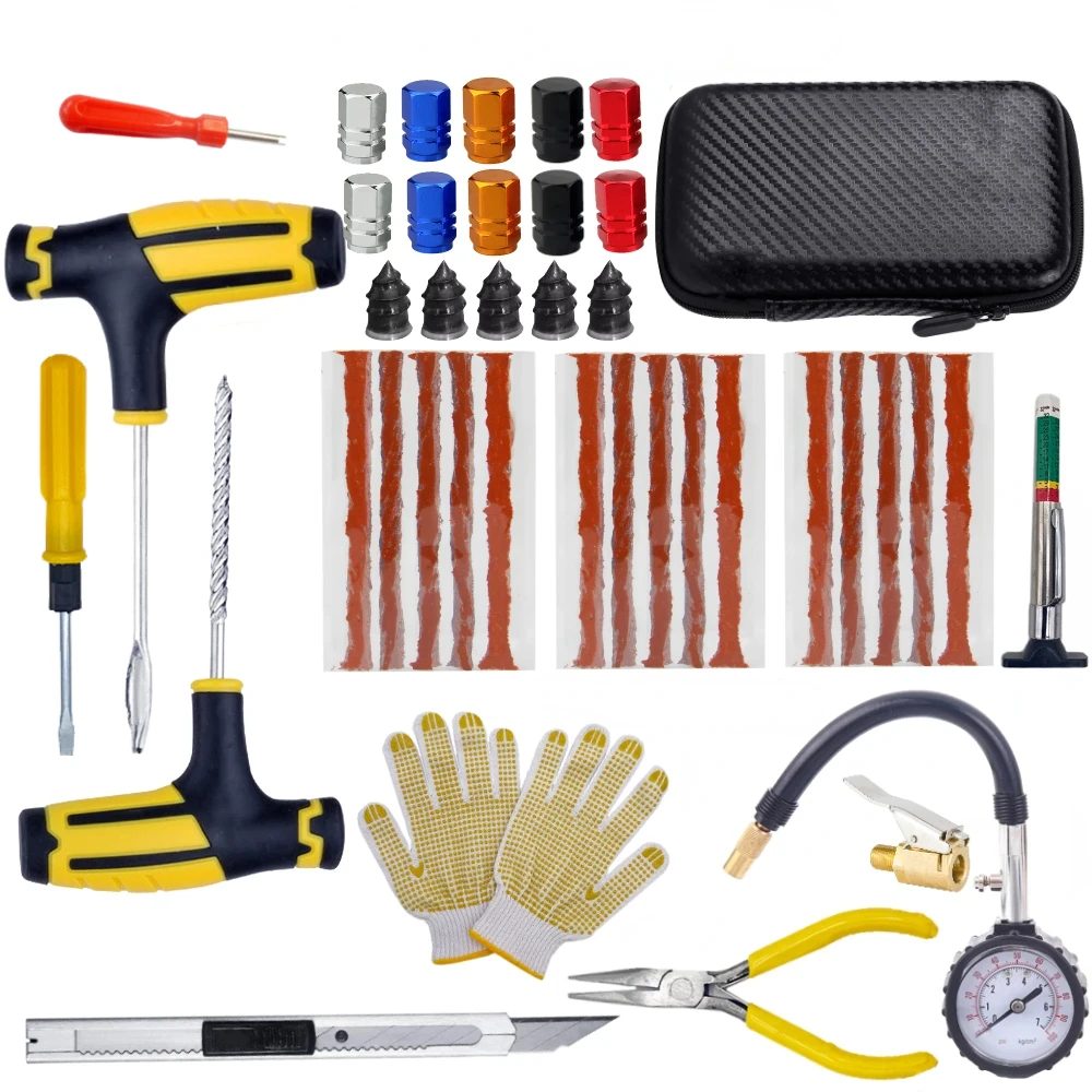 Car Tire Repair Kit Puncture Plug Tools Tyre Puncture Emergency for Tire Strips Stirring Glue Repair Tool Kit Car Accessories