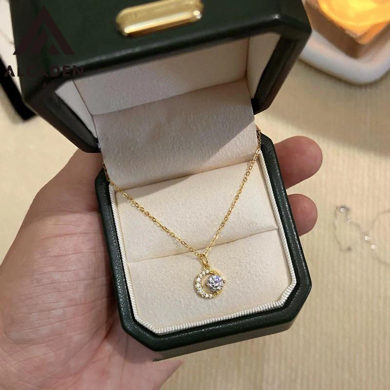 Moon Zircon 925 Sterling Silver Necklace For Women Fashion Luxury Quality Jewelry Female Accessories Wholesale