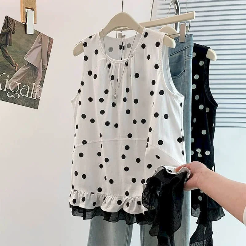 

Thin Tank Tops Wood Ear Lace Design Loose Casual Korean Style Sleeveless Age Reduction Shirts 2026 Summer Sale Women Clothing