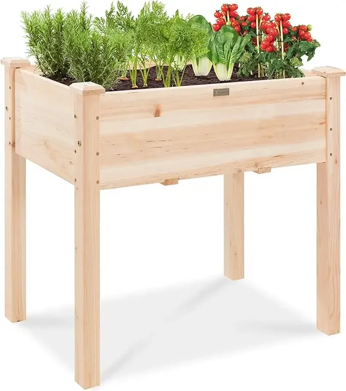 

48x24x30in Raised Garden Bed, Elevated Wood Planter Box Stand for Backyard, Patio, Balcony w/Bed Liner, 200lb Capacity