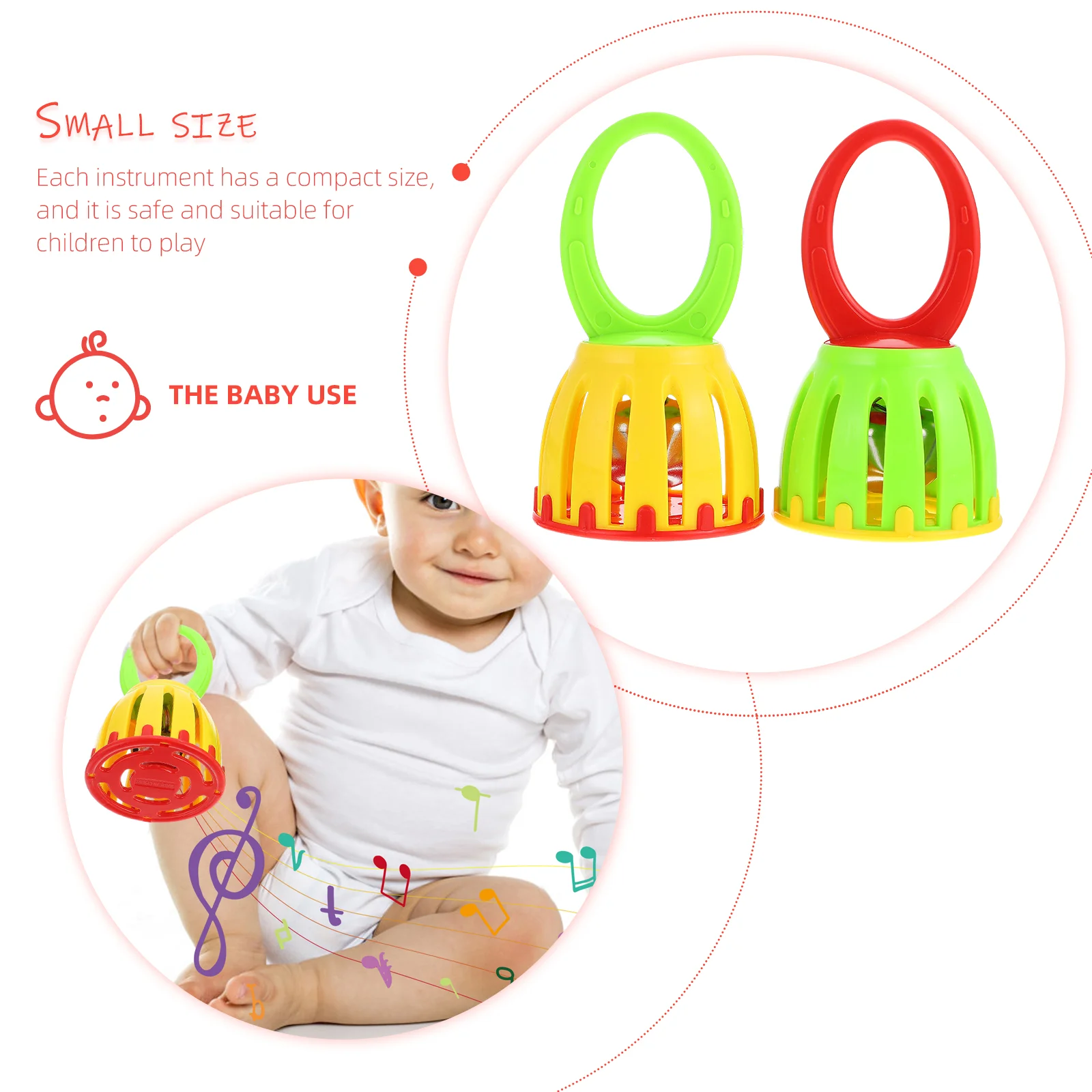 2 Pcs Cage Bell Kids Early Musical Portable Handbell Plaything Learning Wrist Child