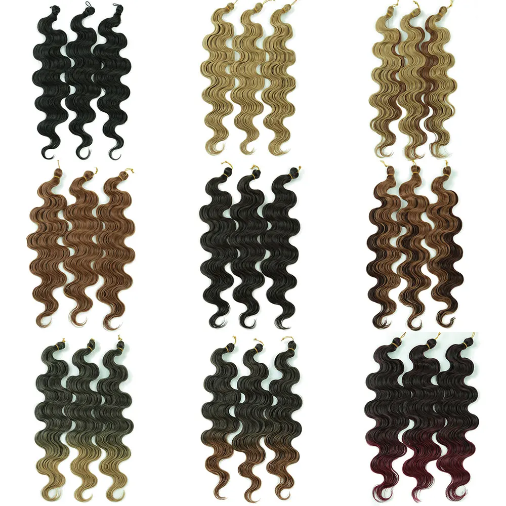 

Alibaby 24 inch Body Wave Crochet Hair 3PCS Synthetic Braids Hair Ombre Blonde Natural Braiding Hair Extensions