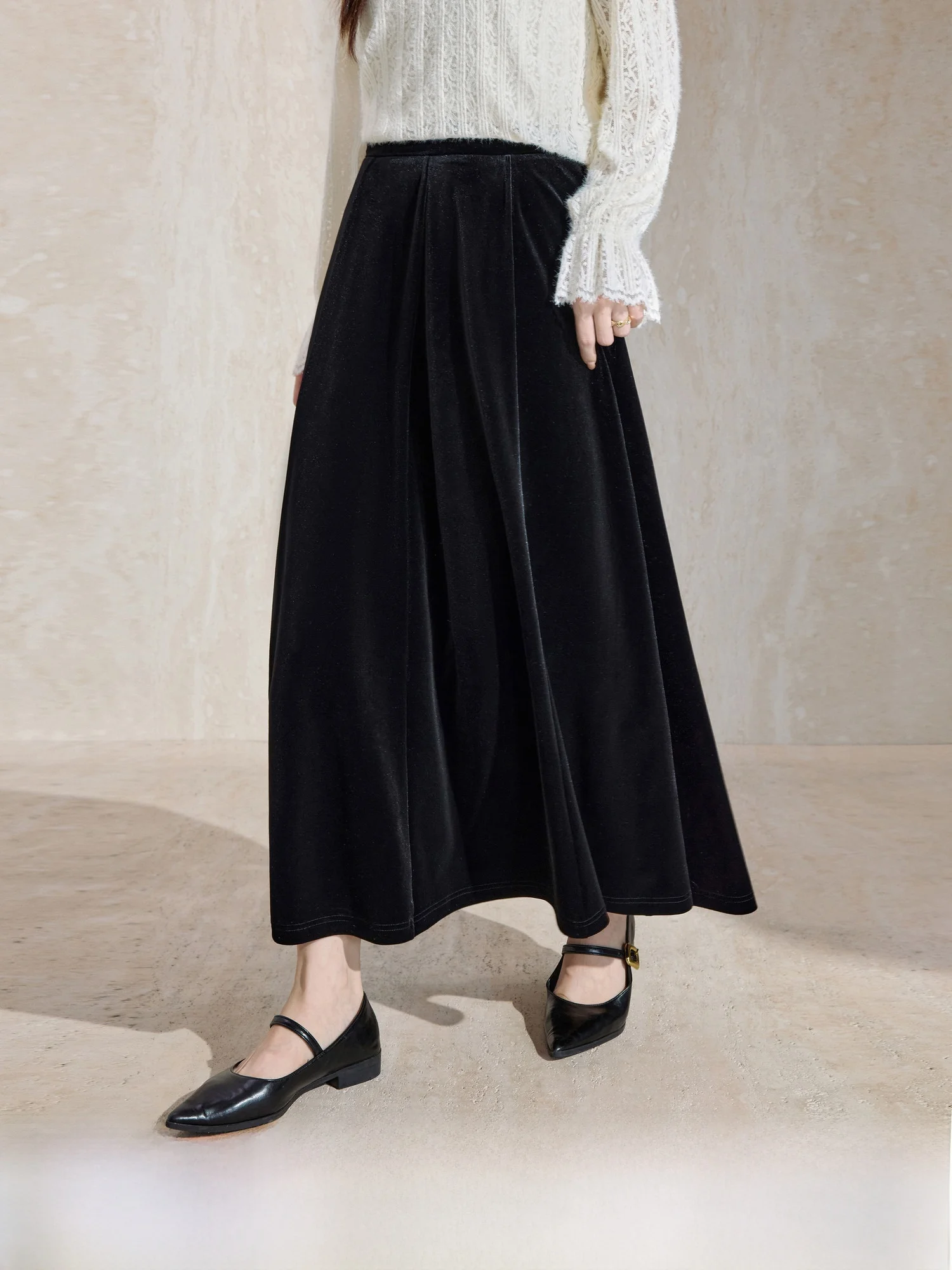 

Ele Простая длинная бархатная юбка-зонтик с высокой талией, утягивающая драпированная юбка-миди для женщин больших размеров, зимняя мода