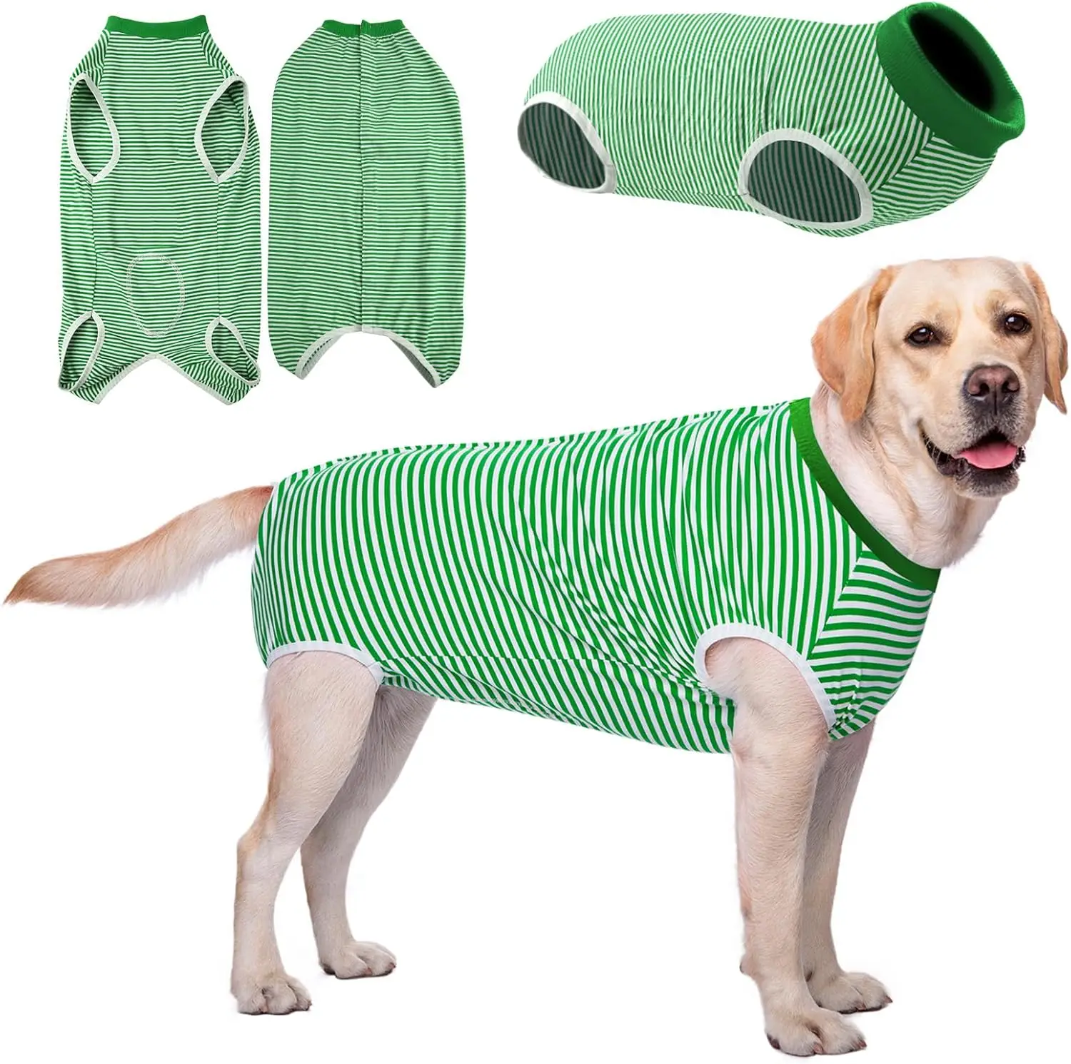 Dog Recovery Suit Stripe Post Operative Suit for Medium Large Dogs, Pet After Surgery Abdominal Wounds Anti-Licking Bodysuit Pjs
