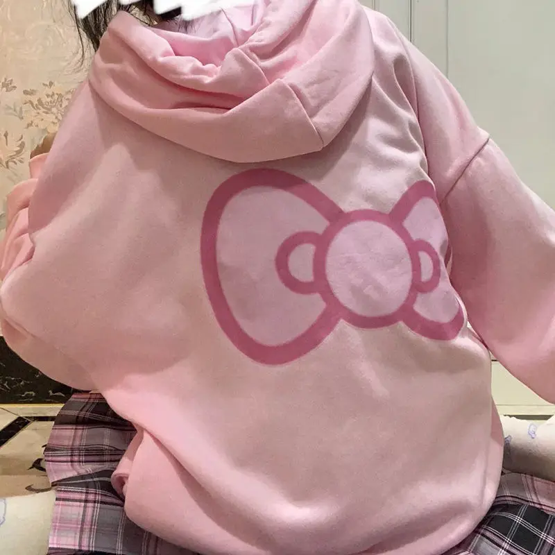 Cute My Melody Hoodie New Sanrio Autumn and Winter Korean Version Loose Pinked Hooded with Velvet Thick Student Coat Girl Gift