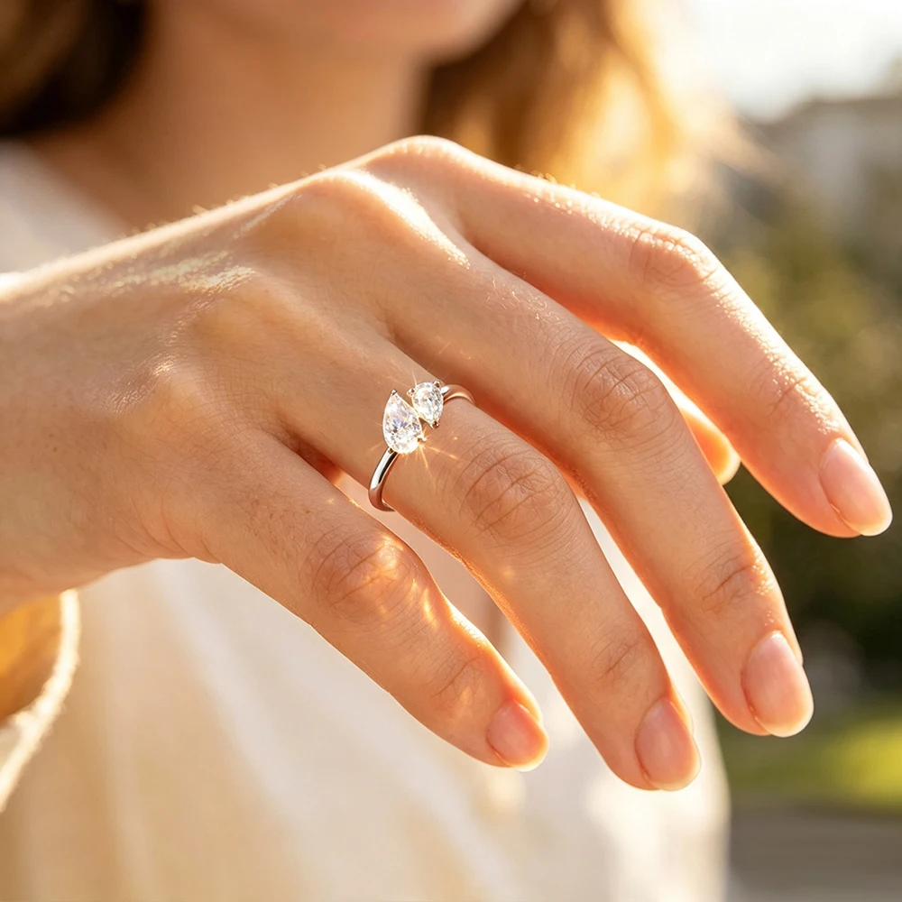 Onnelik 1CT Teardrop Moissanite Stackable Ring S925 Sterling Silver 18K Gold Plated Fine Jewelry Engagement Party Gift for Women