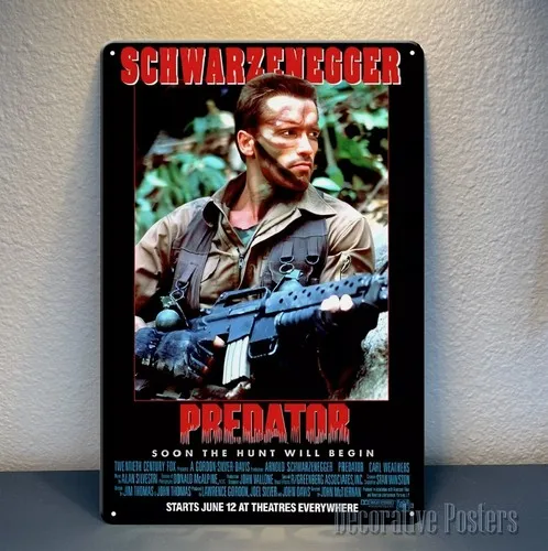 Predator Arnold Schwarzenegger Movie Metal Poster - Tin Sign - Size: