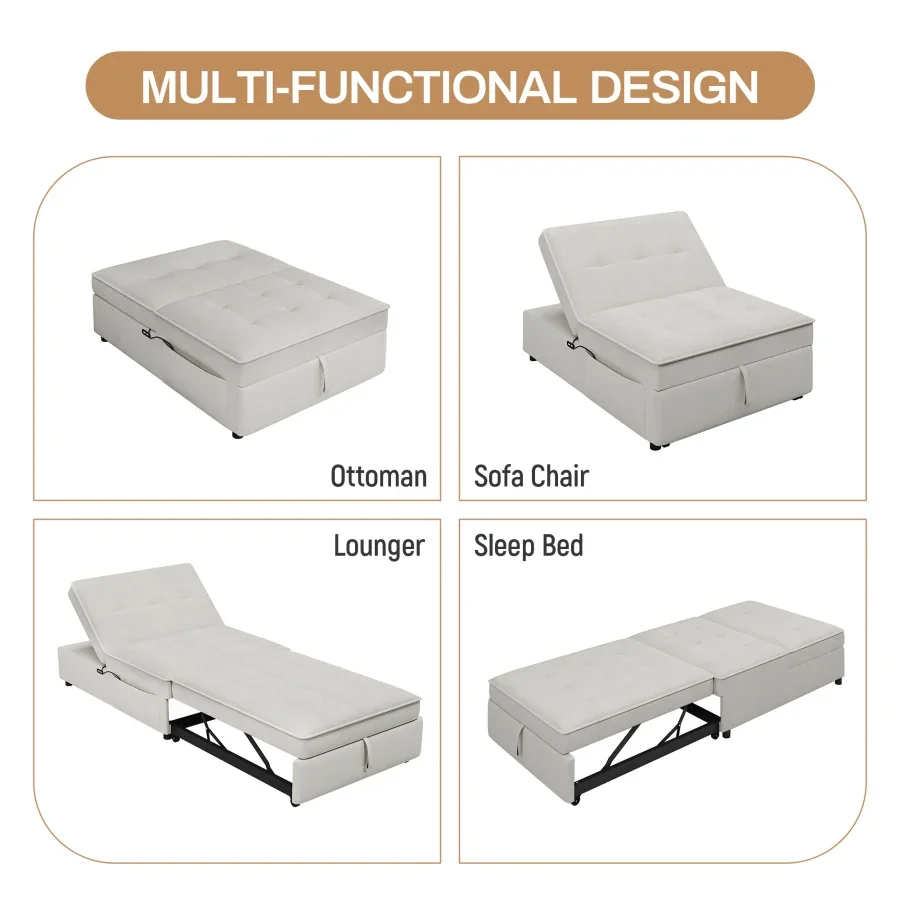 Sofa Bed,4-in-1Folding Ottoman Sofa Bed Sleeper Chair Convertible Chair into Bed with Adjustable Backrest Sleeper Couch Bed