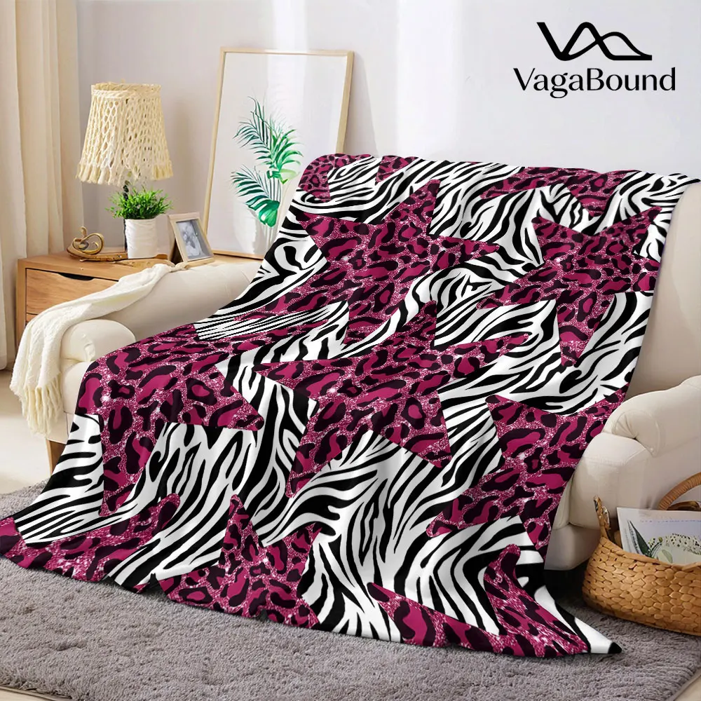 Zebra Leopard Star Glitter Flannel Blanket Warm Soft Halloween Christmas Decorative Couch Warm Cozy All-Season Gift