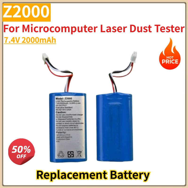 

High Quality Z2000 Battery 7.4V 2000mAh for Microcomputer Laser Dust Tester Brand New Replacement Battery