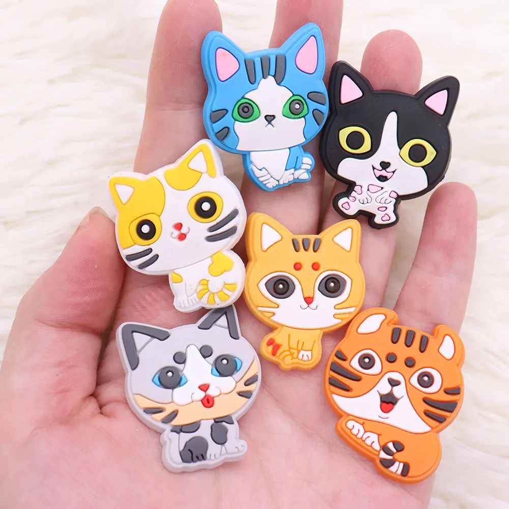 New Arrival 1pcs PVC Kawaii Shoe Charms Fit Wristbands Lovely Cats Hole Slipper Decoration Sandals Shoes Accessories Kids Gift