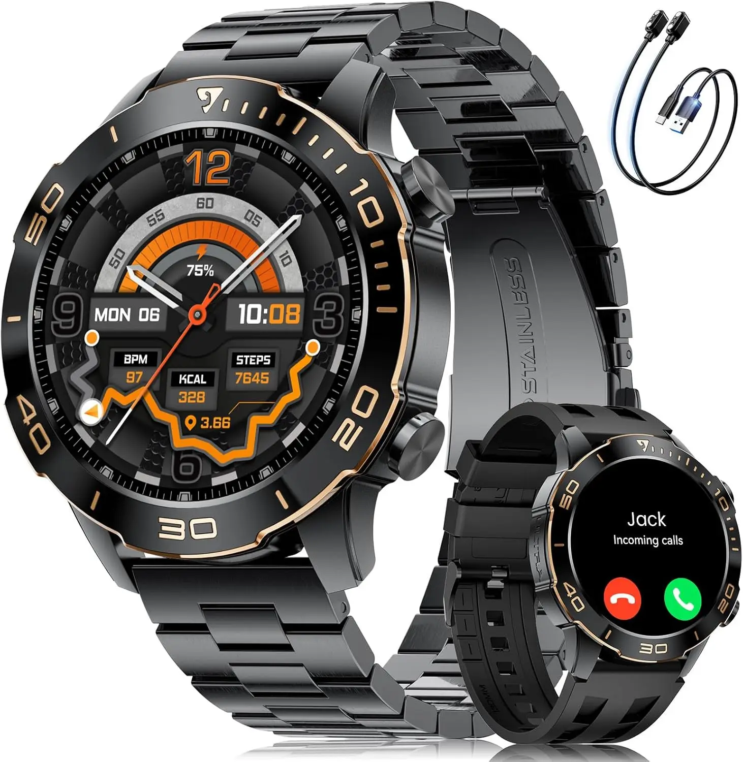 

Men's Smart Watch with 50-Day Battery, Heart Rate Monitor, AMOLED Display, 100+ Sports Modes, IP68 Waterproof