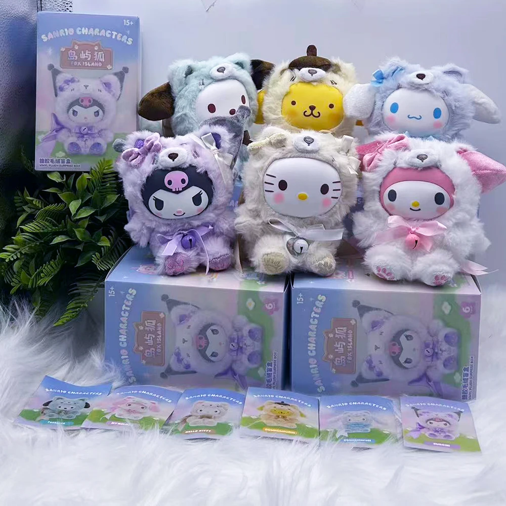 Sanrio Characters Fox Island Series Vinyl Plush Blind Box Anime Figure Kt Pochacco Cinnamoroll Melody Kuromi Toy Gifts.