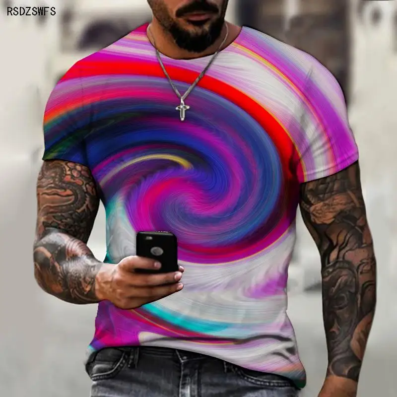 2022 new 3d colorful graffiti men's round neck casual quick-drying short-sleeved summer psychedelic big-name style