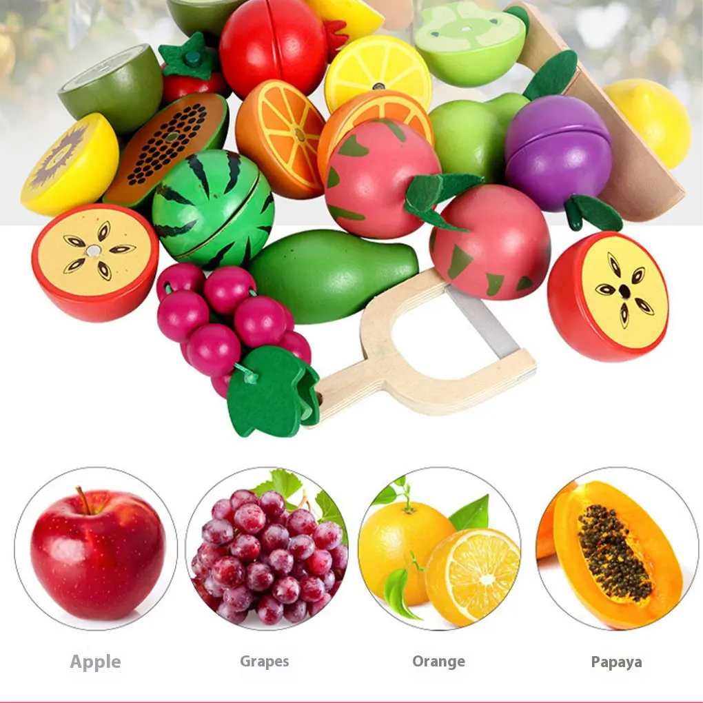 Wooden Fruit Cutting Toy For Boys Girls Kitchen Game Accessories Set Kids Wooden Kitchen Accessories