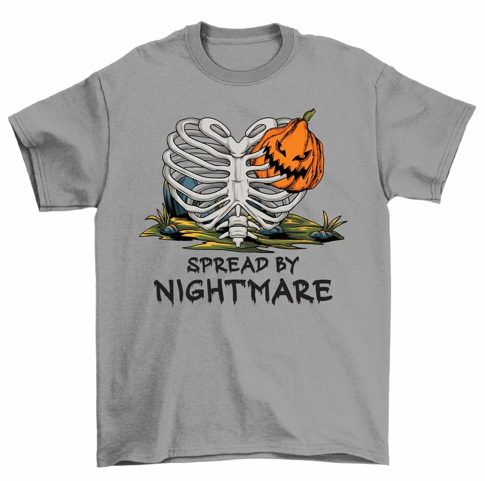 Spread By Nightmare T-Shirt Carved Pumpkin Rib Cage Halloween Tee High Quality 100%Cotton Short Sleeve