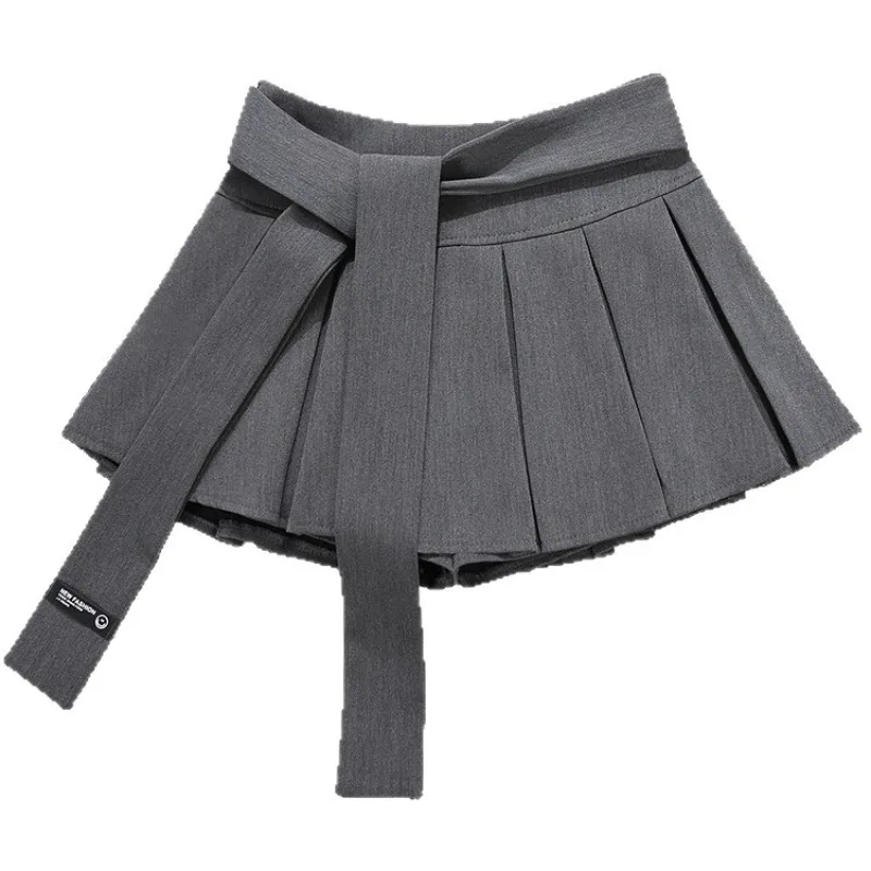 

Плиссированная юбка Spice Girl, осенняя новая однотонная юбка на шнуровке с высокой талией