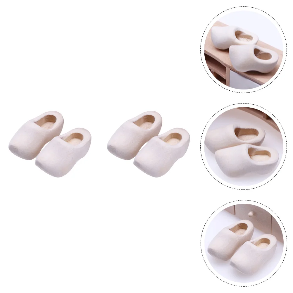 4 Pcs Mini Wooden Shoes House Accessories Flops Craft Decoration Decorative Klompen Model for DIY Miniature Child