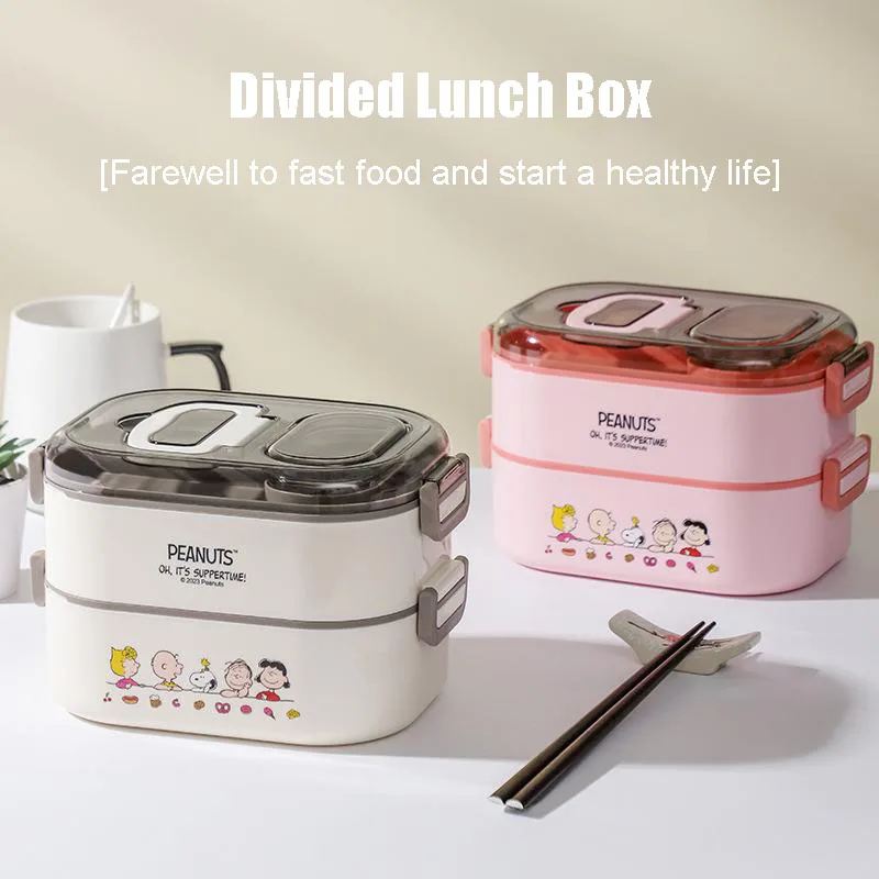 

Snoopyed Lunch Box Stainless Steel Material Single Layer Double Belt Spoon Preservation Safety Health Microwave Oven Heating