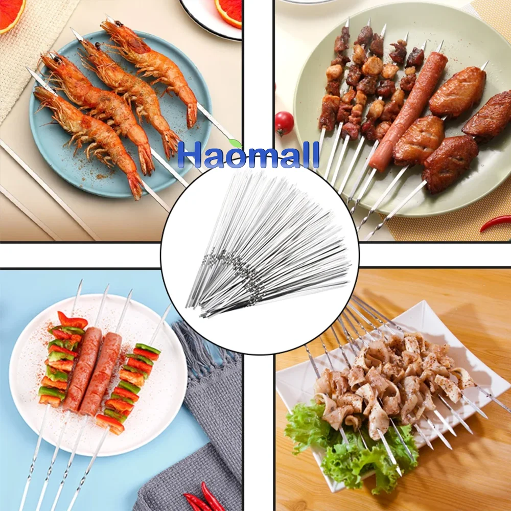 Stainless Steel Barbecue Skewer Reusable BBQ Skewers Kebab Iron Stick For Outdoor Camping Picnic Tools Cooking Tools