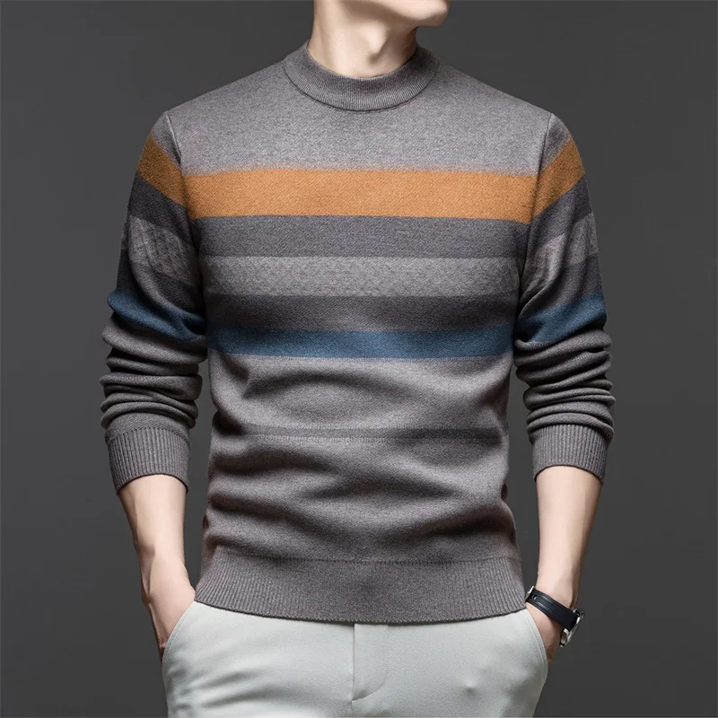 

Зимний повседневный вязаный свитер в полоску со стойкой Midlife, мягкий полиэстер, длинный свежай, Busin, повседневный, новый дизайн, теплый