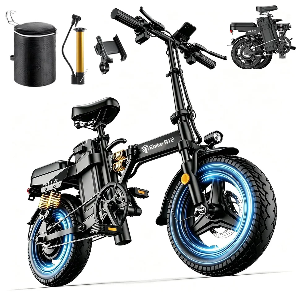 DTTZH A12S Folding Electric Bike for Adults, 14" Commuter E-Bike, 2000W Peak Motor, 52V 25Ah Removable Battery, 80 Miles Range, Remote Start, UL 2849 Certified