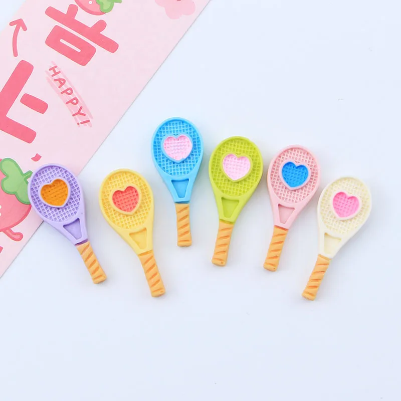 New Resin Tennis Racket Flatback Cabochons 10pcs Colorful Resins Sports Charms for Home Decoration Flat Back Embellishments