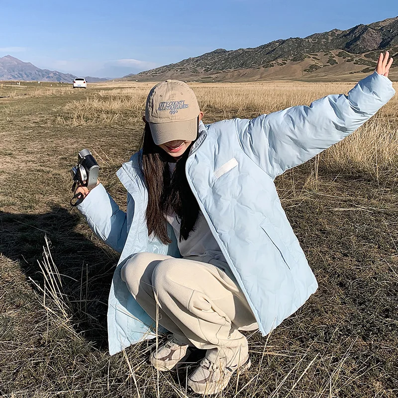 Women Diamond Quilt Parka Coat Short Jacket Zipper Pocket Stand Collar Long Sleeve Thick Loose Office Lady Casual 2025 Winter