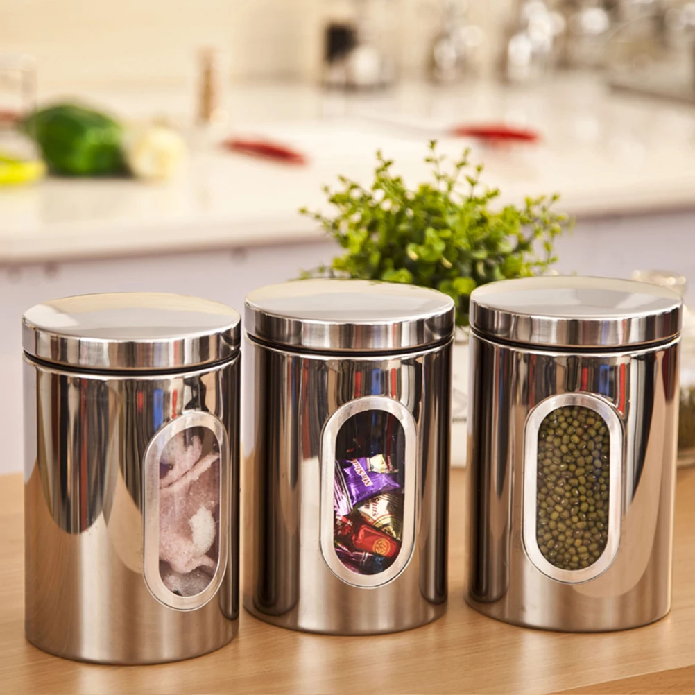 

Stainless Steel Food Storage Cans Sealed Containers for Coffee Beans Snacks Home Kitchen Dry Fresh Biscuits Sugar Nuts Grains