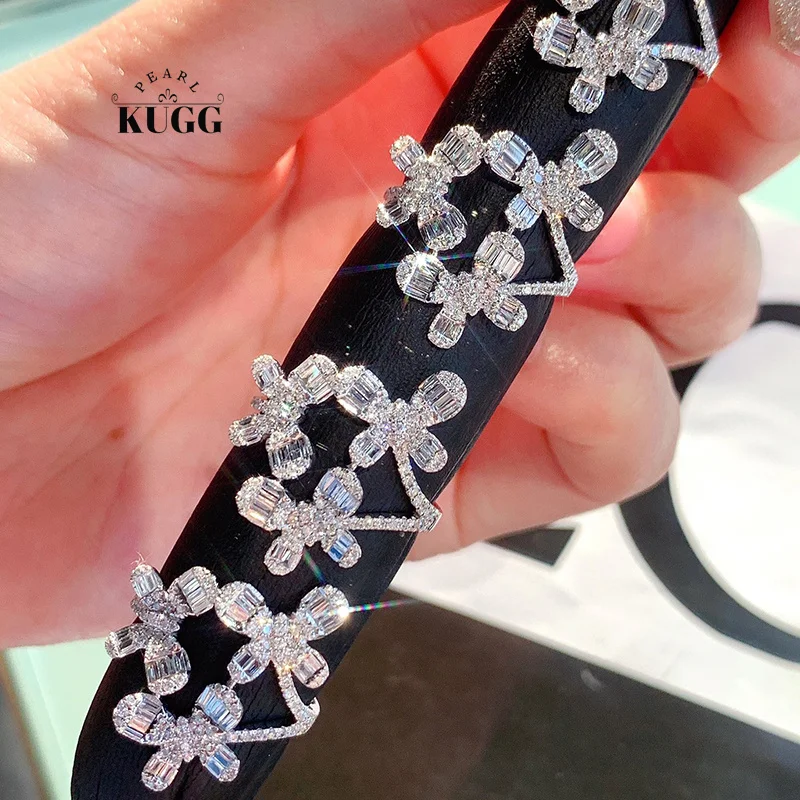 KUGG 100% 18K White Gold Rings Elegant Butterfly Shape 0.80carat Real Natural Diamond Engagement Ring for Women Fine Jewelry