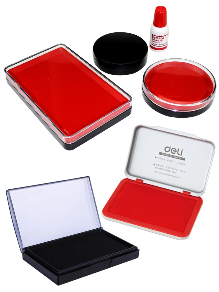 Deli 9864 9870 9874 Round Square Stamp Ink Pad 10ml 40ml Stamp Ink Red Black Blue Colors Finance Stationery Ink pad