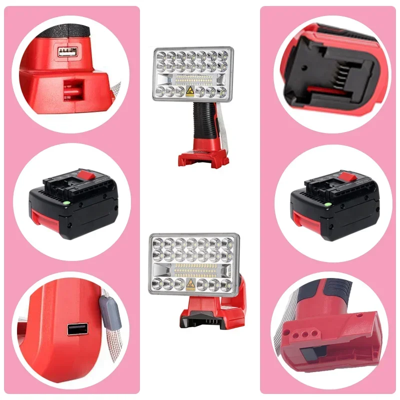 Portable LED Lamp for Milwaukee M18 Tools Li-Ion Battery 18W With USB Indoor Outdoors Work Light High Quality Flashlight