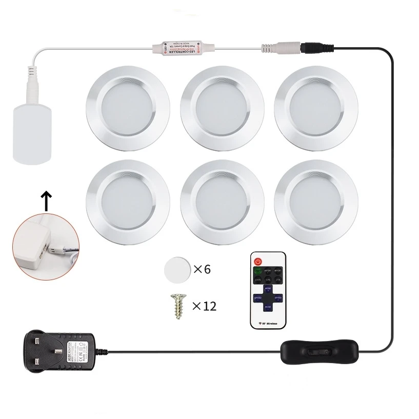 

Ultra-thin Dimmable Recessed LED Under Cabinet Lights Kit LED Puck Lights LED Spotlight for Kitchen Cupboard Closet Lights