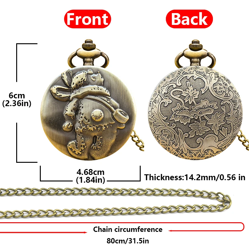 빈티지 청동 Steampunk 동물 곰 조각 된 석영 주머니 시계 목걸이 펜던트 시계 체인 남성 여성 체인 선물