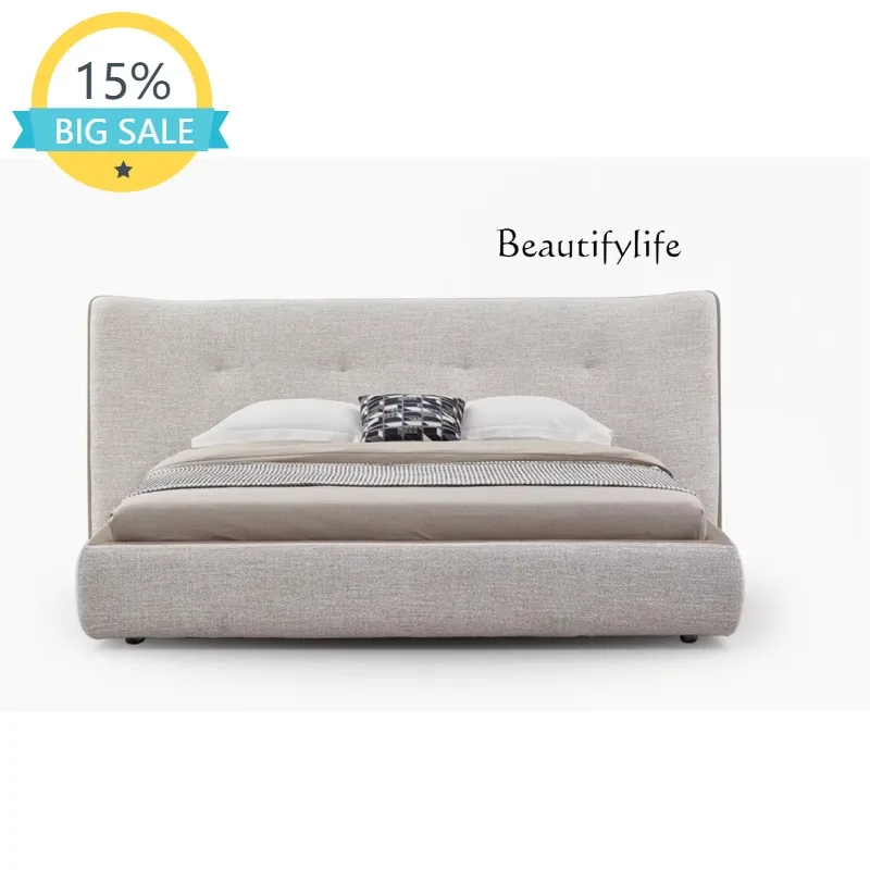 

SS New Italian Minimalist Fabric Bed Modern Minimalist Designer Villa Master Bedroom Superior Double Bed