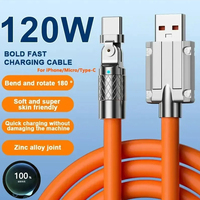 120W 6A Super Fast Charge Type-C 180° Quick Silicone Charge USB Cable USB C For Xiaomi Huawei Samsung OPPO 1/1.5/2m Data Wire