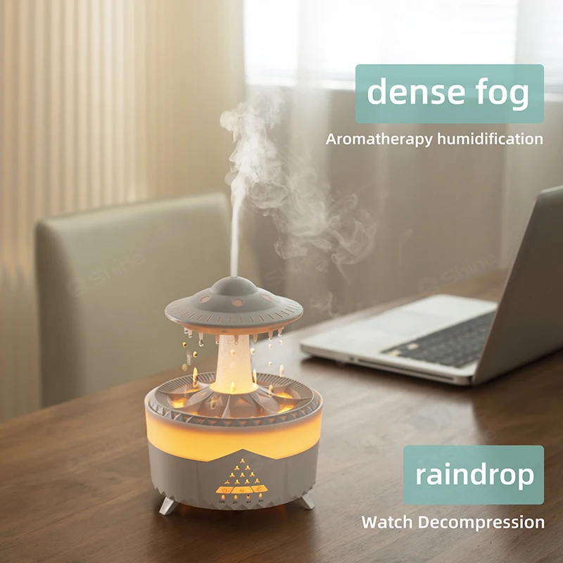 2023 Rain Cloud Humidifier Water Drip with Remote Raindrop Humidifier Rain Cloud Diffuser Mushroon Air Humidifier with Rain Lamp