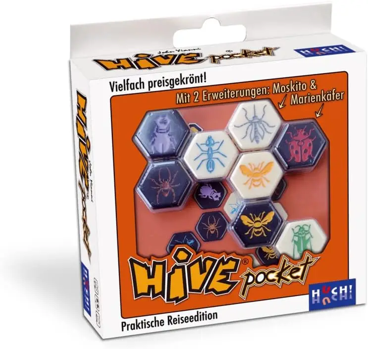 

Smart Zone Games Hive Pocket: Portable 2-Player Strategy Board Game with Ladybug & Mosquito Expansions – Compact Travel Edition