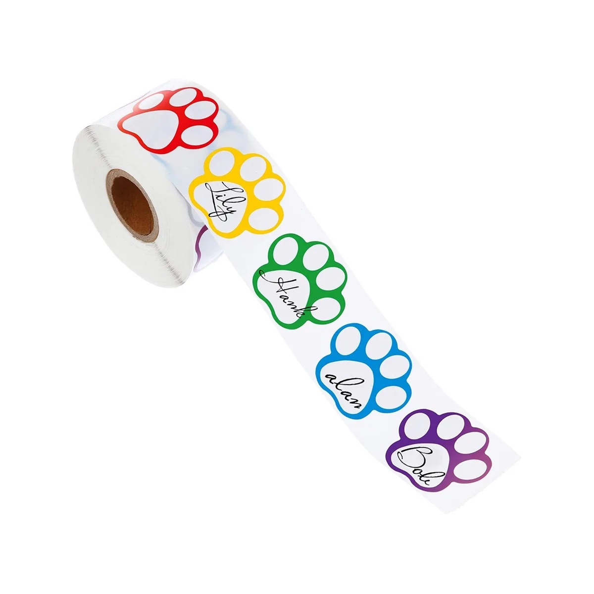 A Roll of 500 Pieces Colorful Paw Stickers Dog Paw Name Tags Labels Stickers Paw Footprint, 1Inch (Mixed Color)