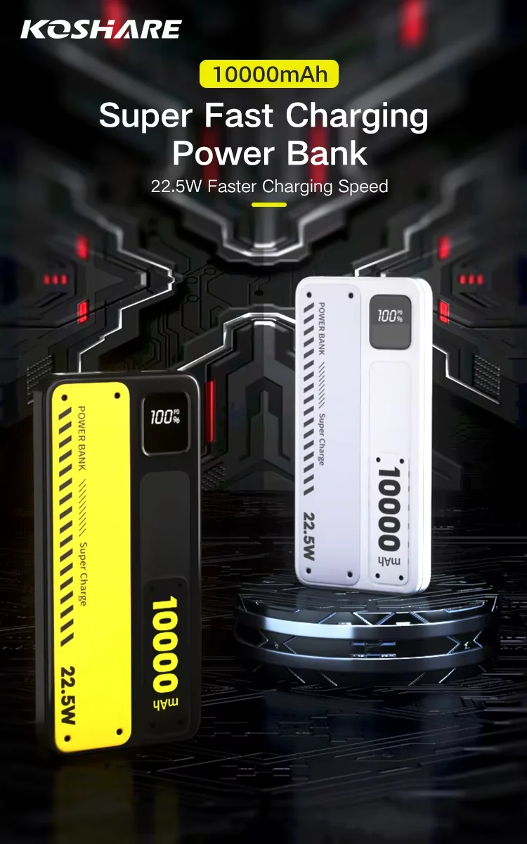 

KOSHARE 10000mAh 22.5W Large-capacity Power Bank Features Compact And Portable Power Bank For Fast Charging