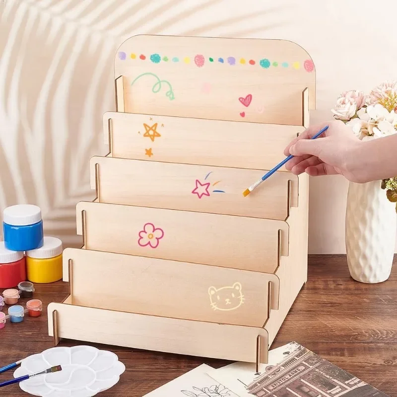 5 Tier Greeting Card Stand Wooden Display Portable Cardboard Sticker Display Retail Stand for Cards