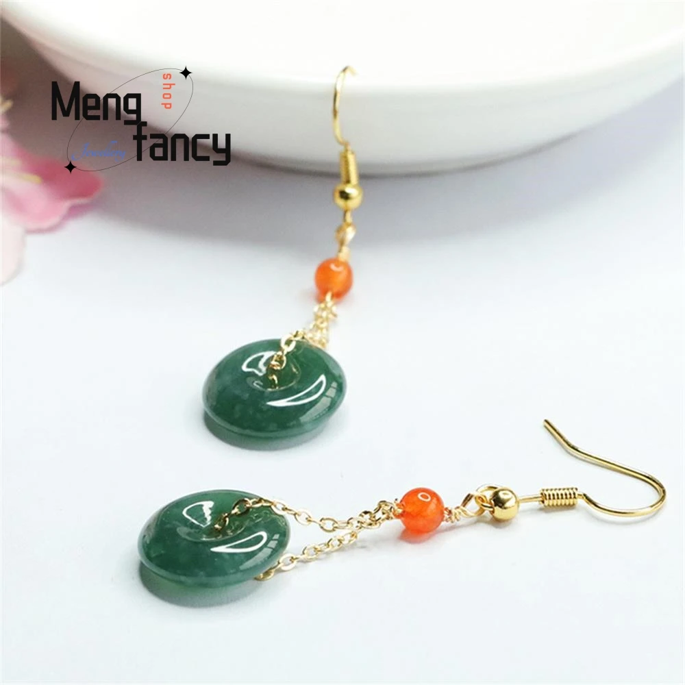 Natural Jadeite Blue Water Peaceful Buckle Earrings Exquisite Elegant Simple High-grade Sexy Young Girls Luxury Quality Jewelry