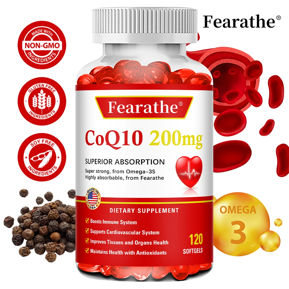 

Coenzyme Q10 Capsules 200 Mg, Highly Absorbed, Derived From Omega-3 Fatty Acids; Supports Heart and Cardiovascular Health