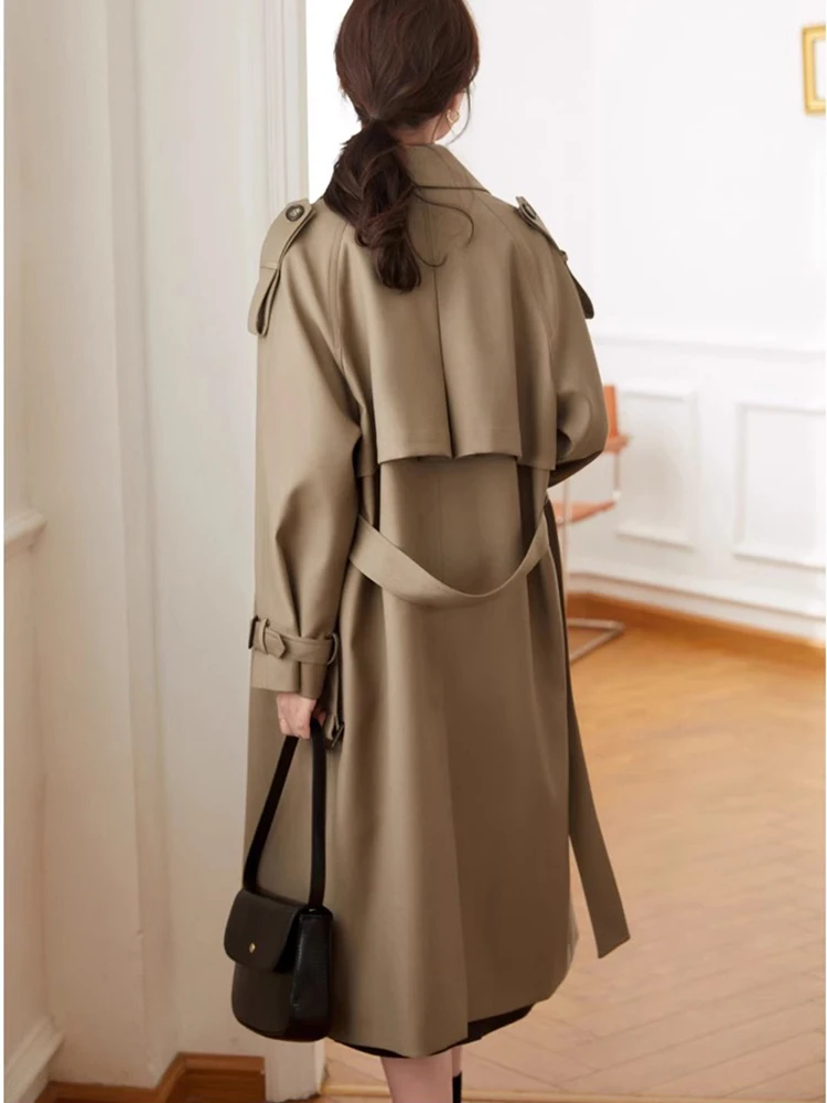 Korean Fashion Double Breasted Streetwear Long Trench Coats Women Casual Simple Loose Lapel Oversized Jackets All-match Outwear