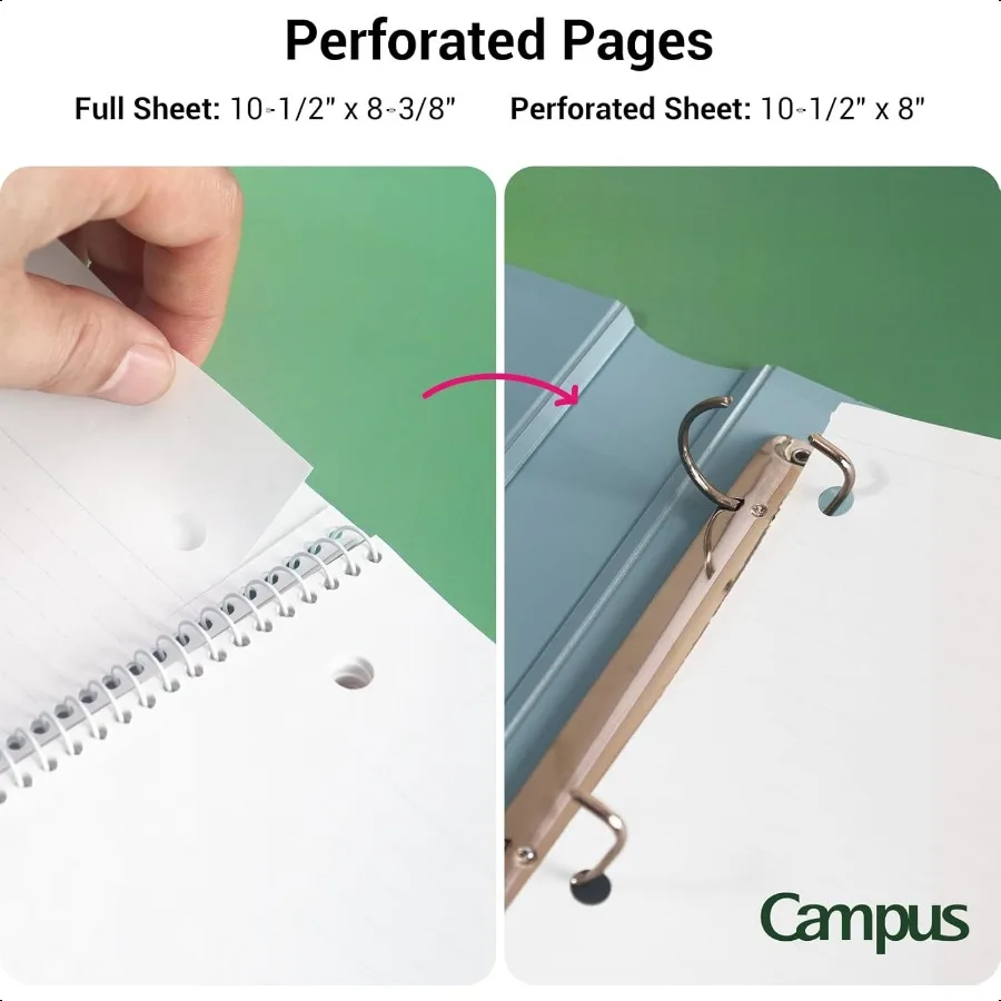 Spiral Notebook 3 Pack Campus 101 2 x 8 Subject Notebooks with College Ruled 80 Sheets Pink Blue Green 3 Holes School Spiral Jo