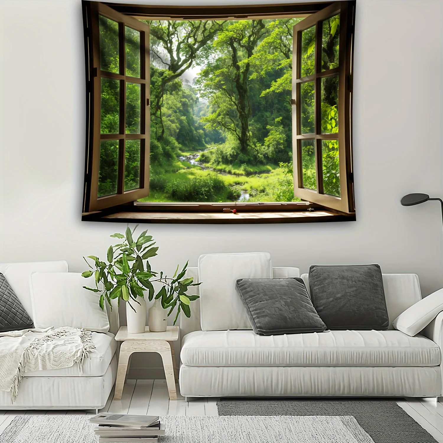 Forest landscape window tapestry, large wall mounted decoration in living rooms and dormitories