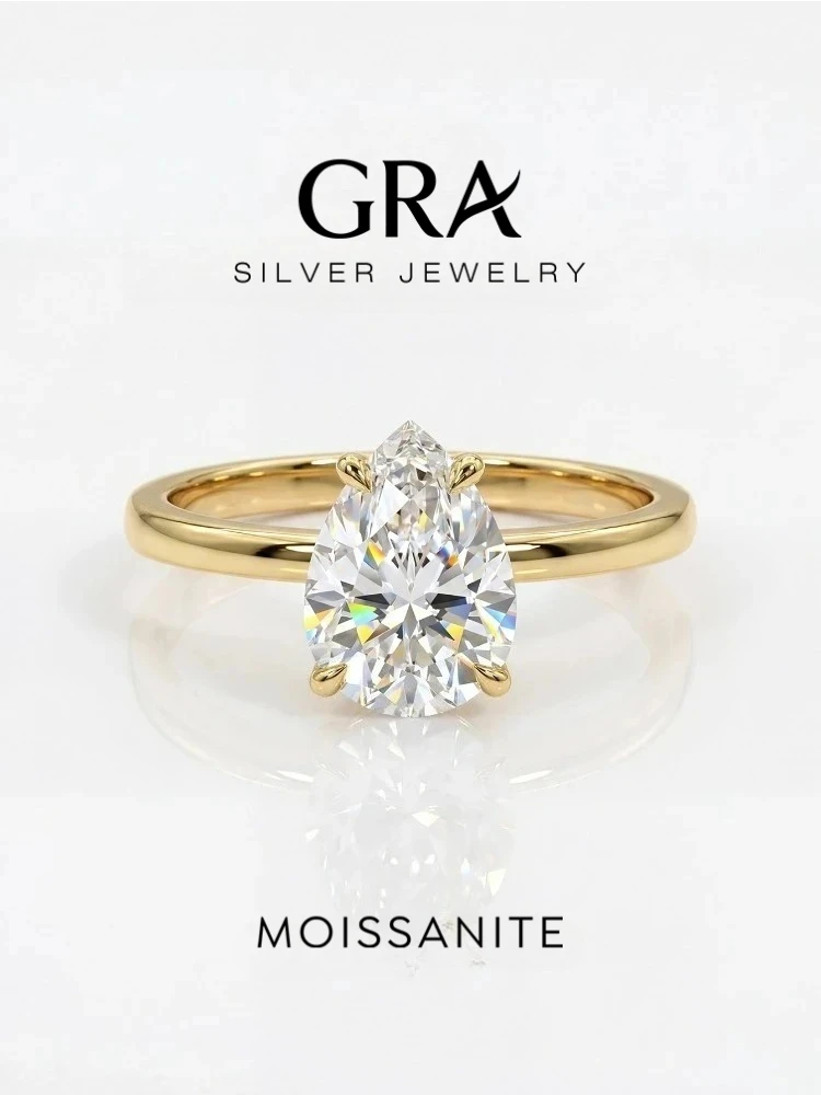 925 Sterling Silver Luxury 1CT Moissanite Diamond Water Drop Ring For Women Engagement Wedding High Quality Fine Jewelry